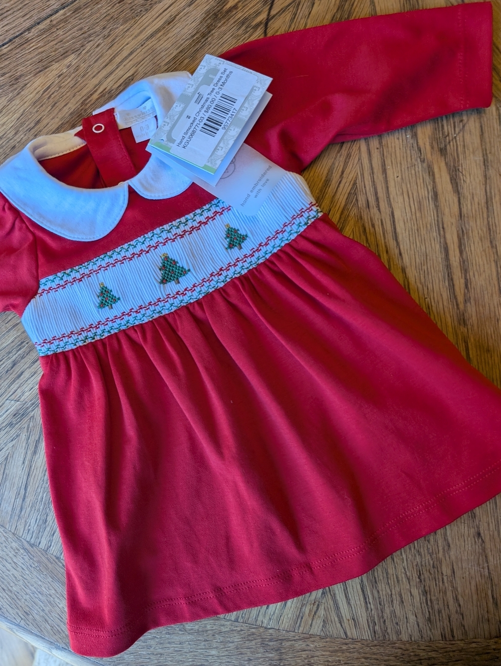 Hand embroidery Smocked Christmas Baby Dress with Peter Pan Collar 100% Cotton